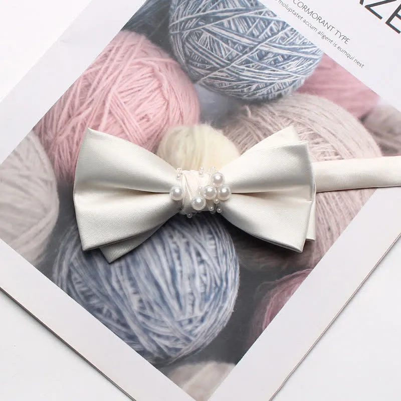 Men's Graceful Ivory White Pearls Flower Bow Tie