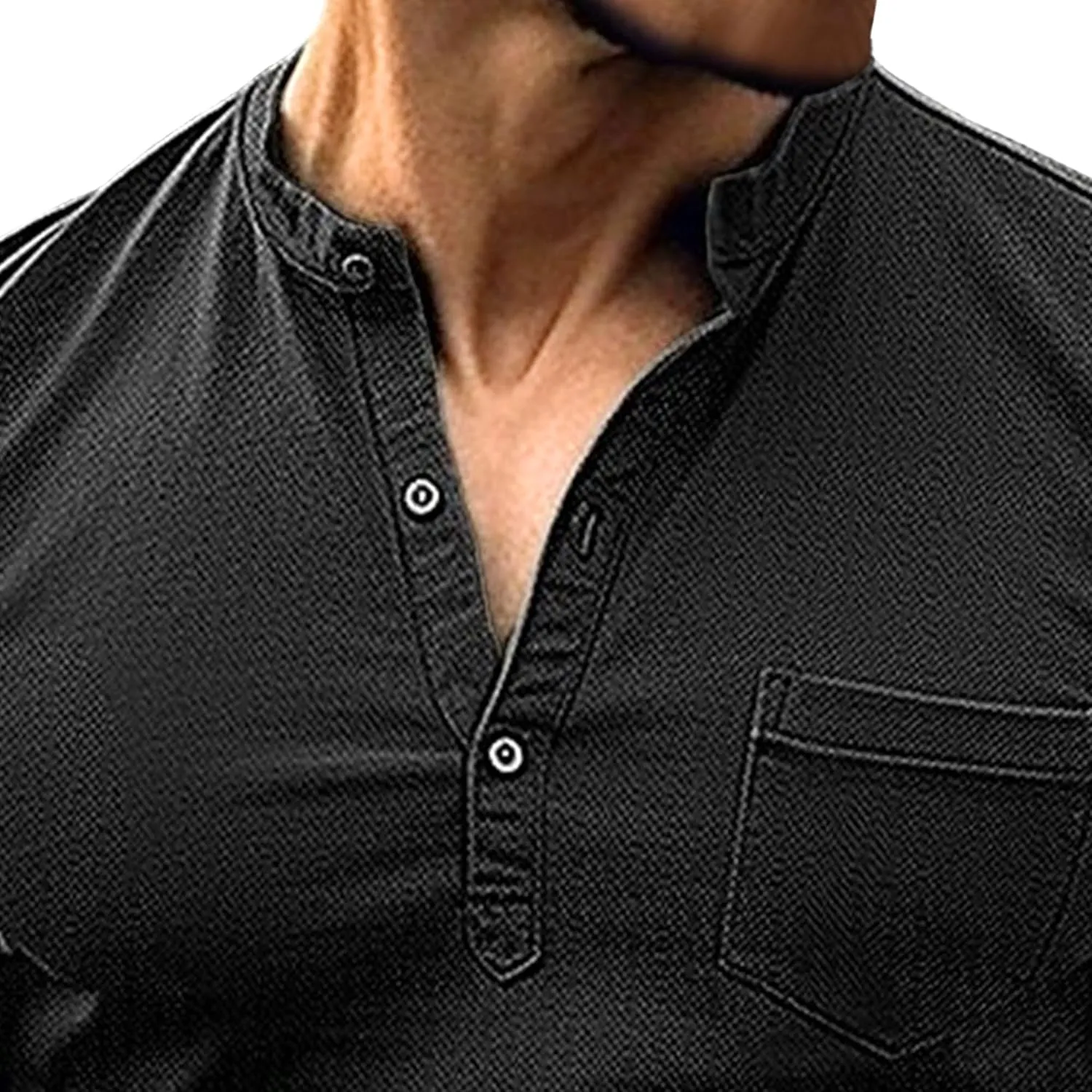 Mens Henley Shirts Short Sleeve Stylish Summer Slim Fit Tee Shirts Casual Stand Collar Basic T Shirt with Pocket