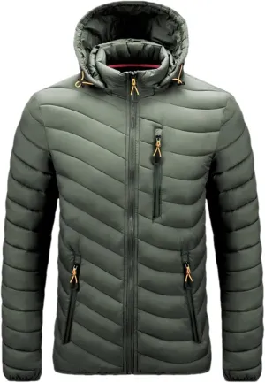 Men's Hooded Stand Collar Zipper Cotton-Padded Thickened Warm Casual Multi Pocket Parka Coat