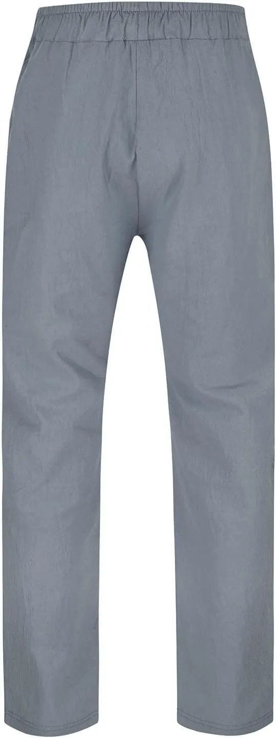 Men's Linen Solid Color Casual Drawstring Pocket Pants Lightweight Elastic Waist