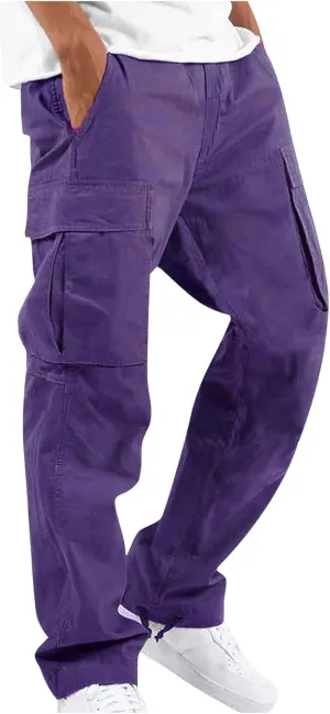 Mens Pants Cargo Drawstring Elastic Waist Sweatpants with Zipper Pockets Relaxed Fit Baggy Pants Joggers Trousers