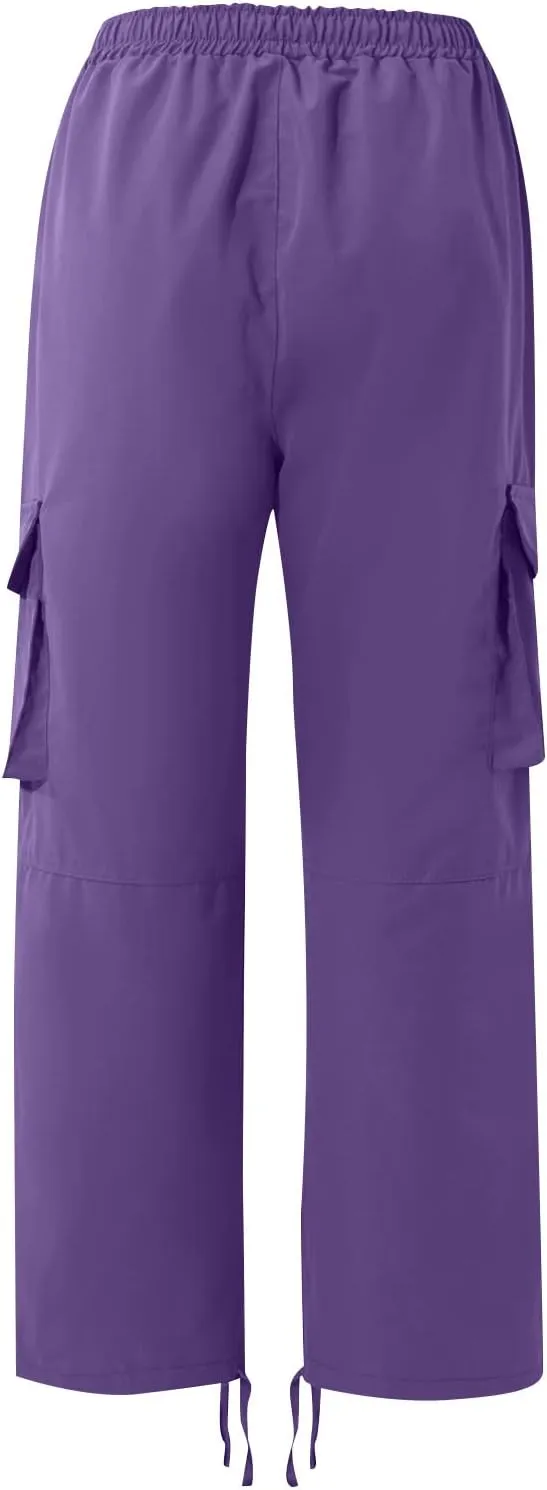 Mens Pants Cargo Drawstring Elastic Waist Sweatpants with Zipper Pockets Relaxed Fit Baggy Pants Joggers Trousers