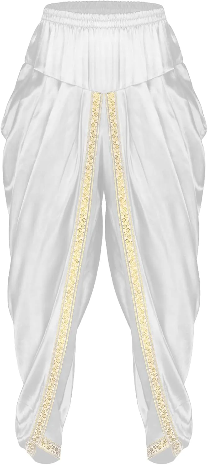 Mens Satin Harem Pants Casual Elastic Waist Pants Baggy Boho Summer Beach Dhoti Trousers