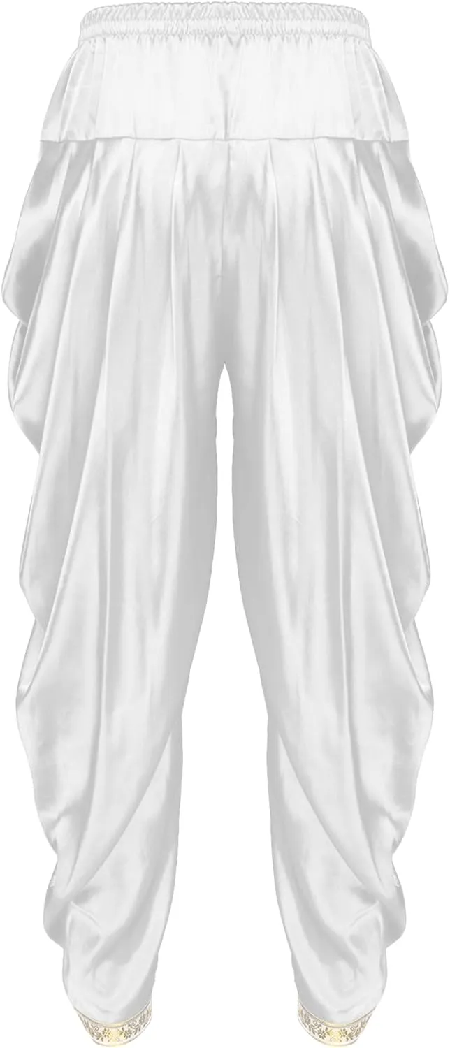 Mens Satin Harem Pants Casual Elastic Waist Pants Baggy Boho Summer Beach Dhoti Trousers