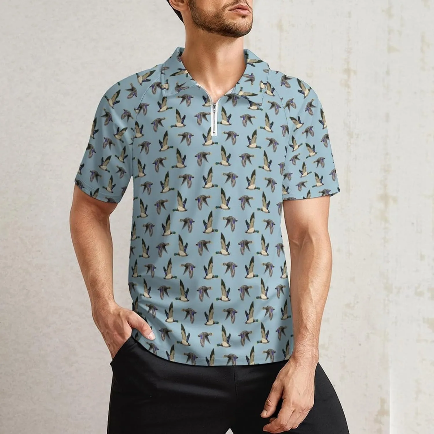 Men's Short Sleeve Casual Polo Shirt Summer Zip Polo Tracksuit for Men S-3XL