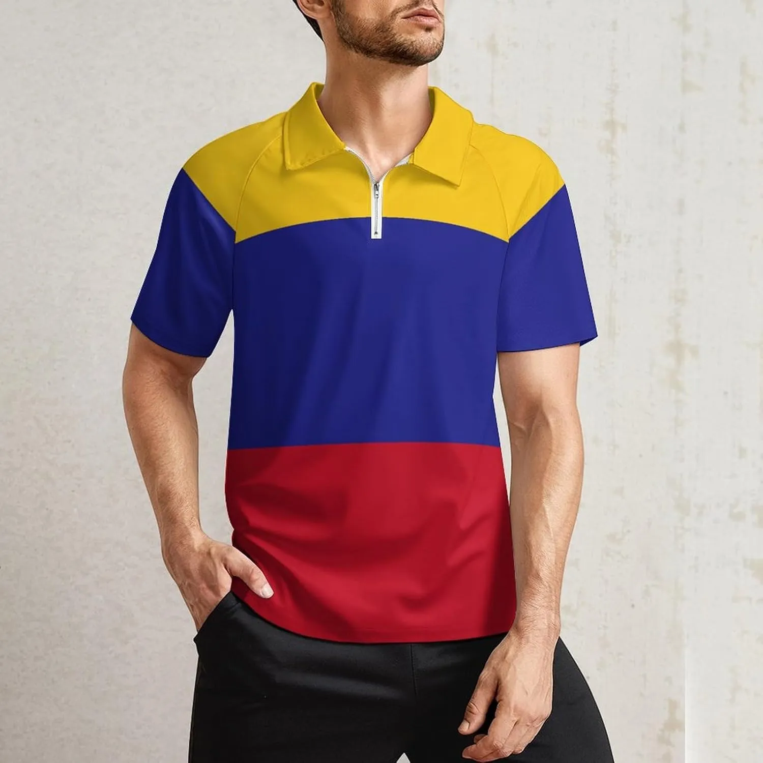 Men's Short Sleeve Casual Polo Shirt Summer Zip Polo Tracksuit for Men S-3XL
