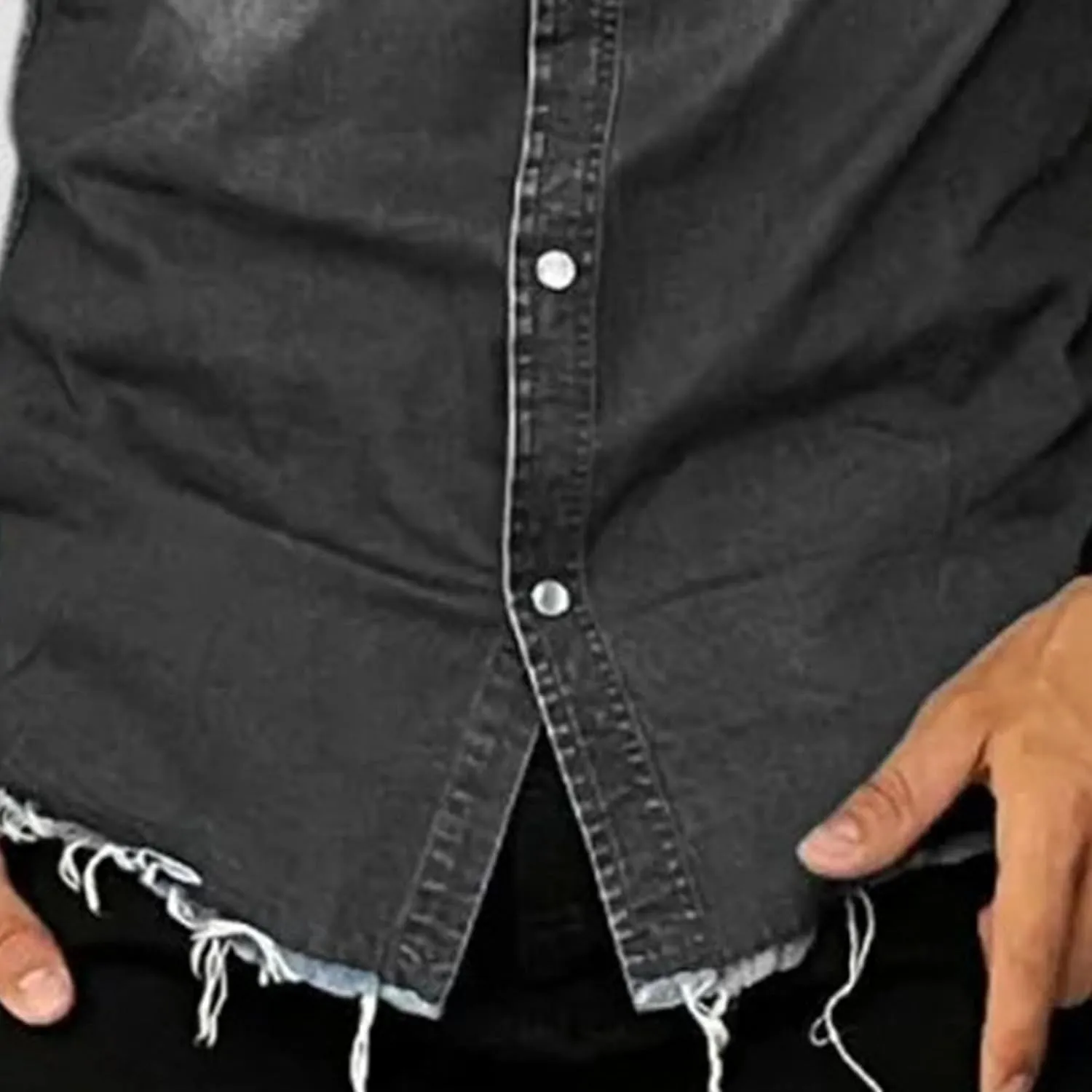 Mens Sleeveless Denim Shirt Slim Fit Casual Retro Button Vest Cowboy Front Pocket Shirts Vests