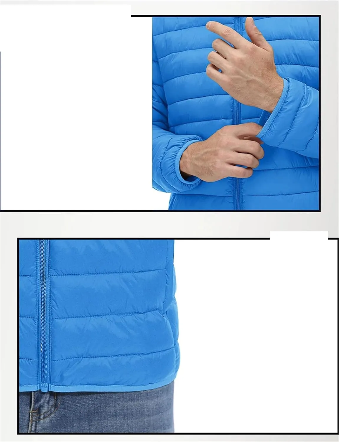 Mens Stand Collar Solid Lightweight Cotton-Padded Quilted Casual Long Sleeve Parka Coat