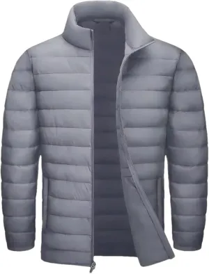Mens Stand Collar Solid Lightweight Cotton-Padded Quilted Casual Long Sleeve Parka Coat