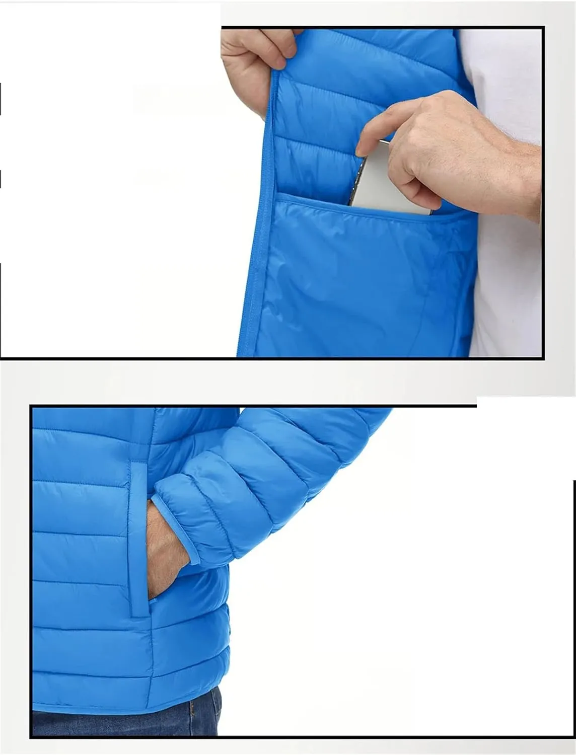 Mens Stand Collar Solid Lightweight Cotton-Padded Quilted Casual Long Sleeve Parka Coat
