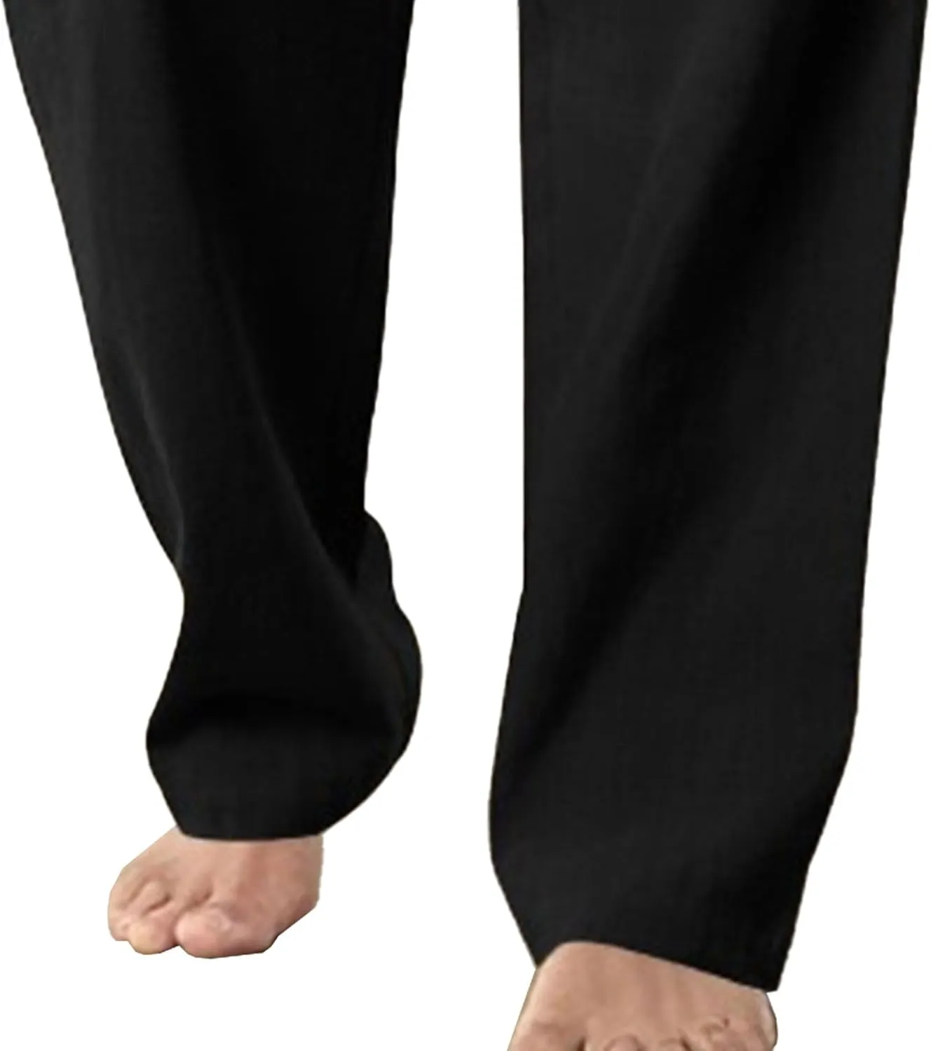 Men's Summer Beach Linen Pants Cotton Yoga Straight-Leg Slack Lightweight Casual Elastic Waist Trousers