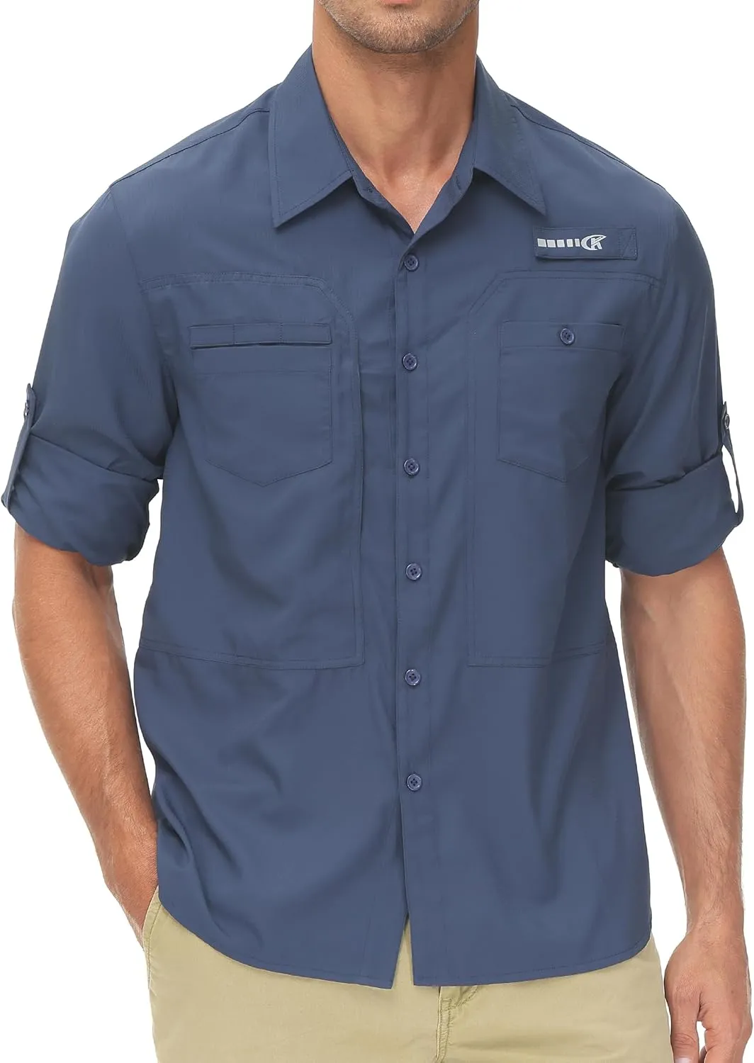 Men's UPF 50  Sun Protection Fishing Shirts Long Sleeve Lightweight Hiking Travel Work Button Down Shirt Zipper Pocket