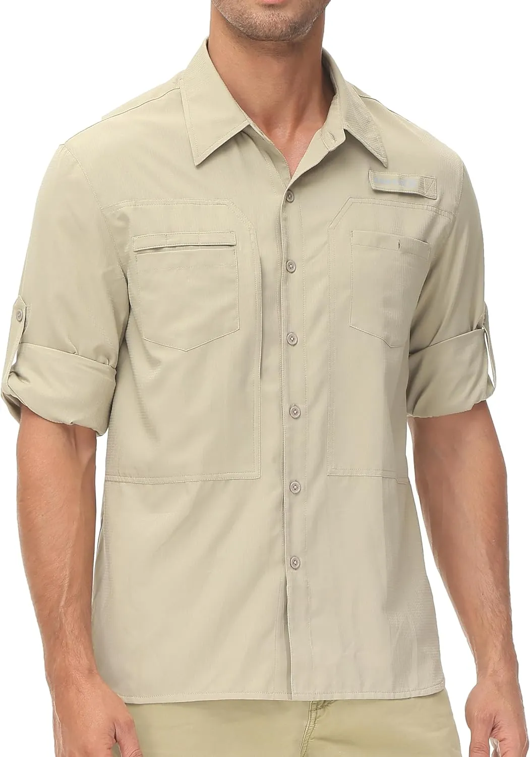 Men's UPF 50  Sun Protection Fishing Shirts Long Sleeve Lightweight Hiking Travel Work Button Down Shirt Zipper Pocket