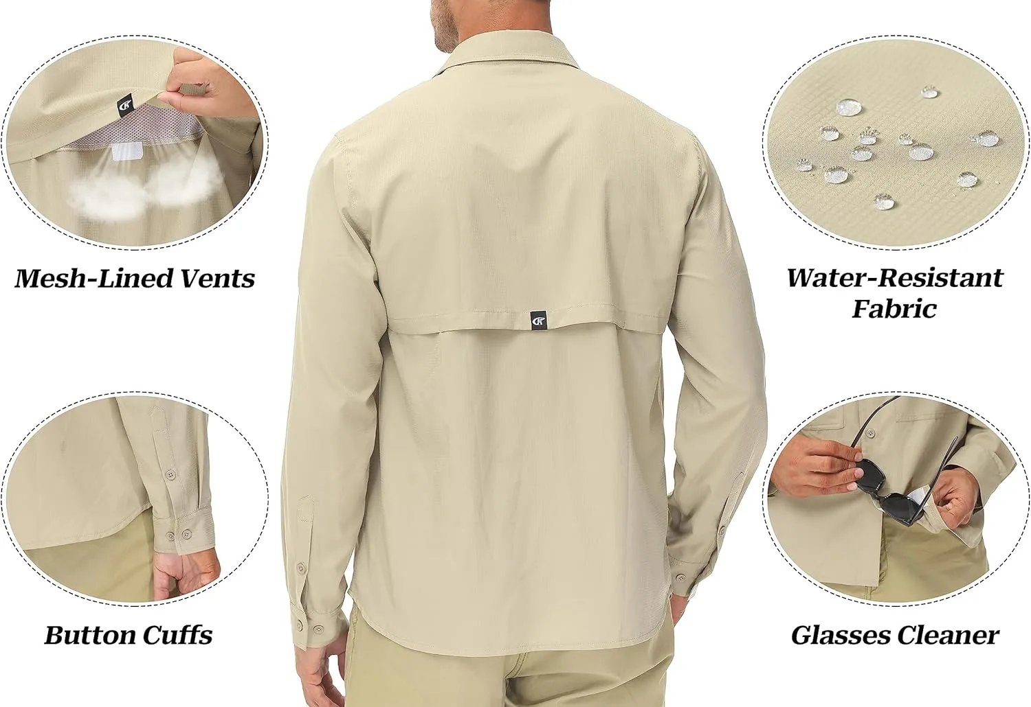 Men's UPF 50  Sun Protection Fishing Shirts Long Sleeve Lightweight Hiking Travel Work Button Down Shirt Zipper Pocket