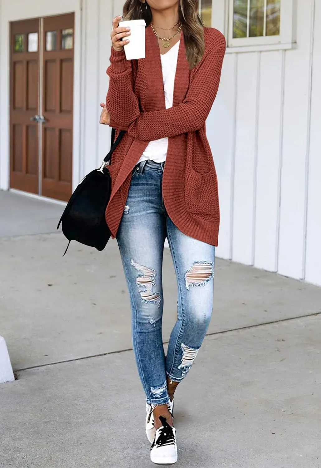 MEROKEETY Womens Long Sleeve Open Front Cardigans Chunky Knit Draped Sweaters Outwear
