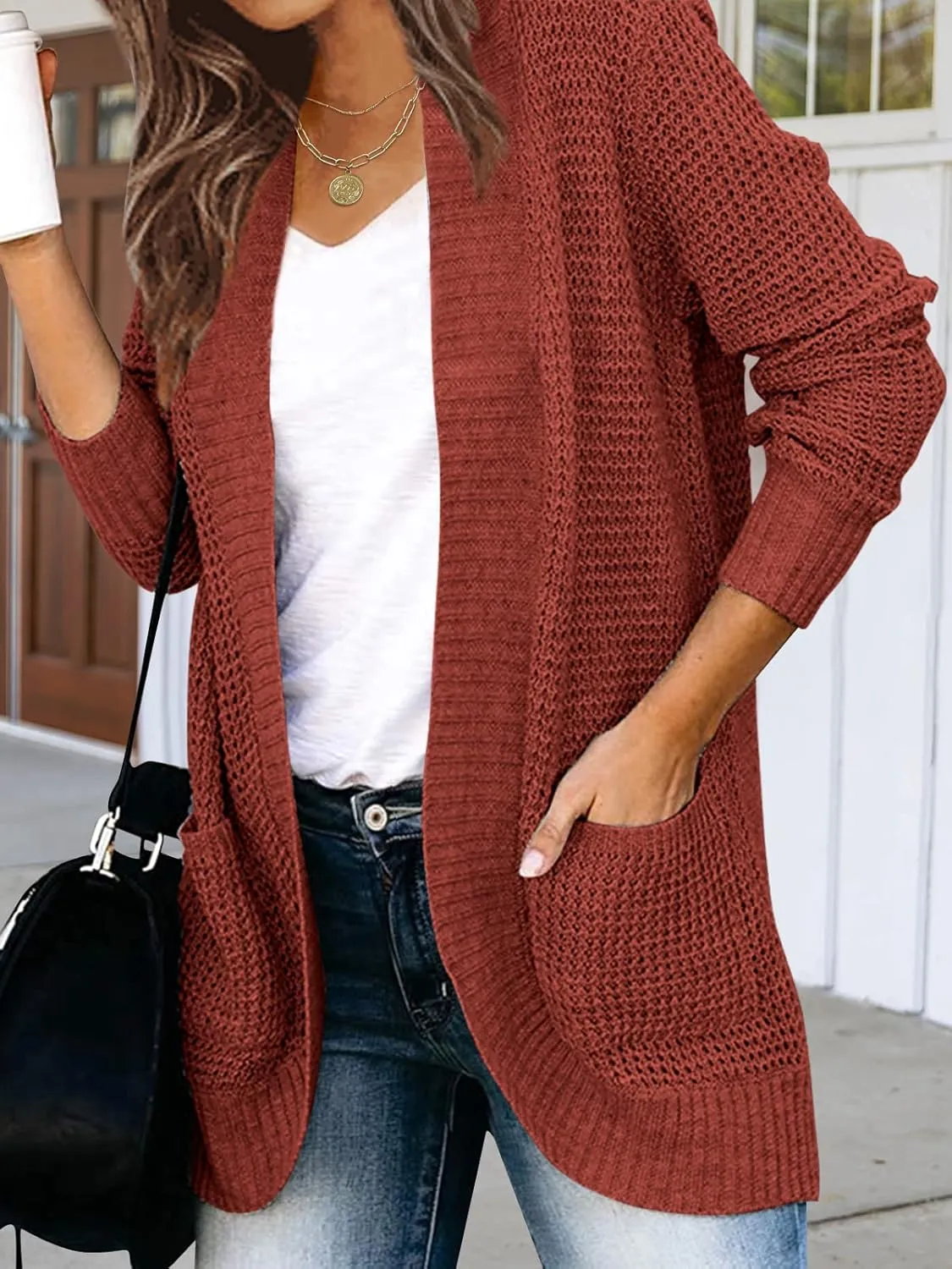 MEROKEETY Womens Long Sleeve Open Front Cardigans Chunky Knit Draped Sweaters Outwear