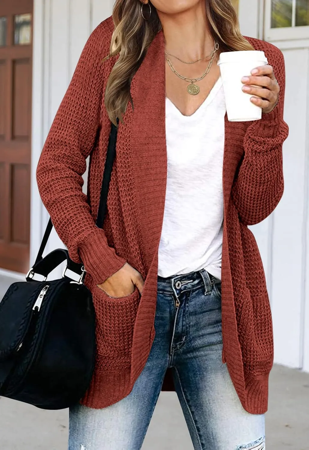 MEROKEETY Womens Long Sleeve Open Front Cardigans Chunky Knit Draped Sweaters Outwear