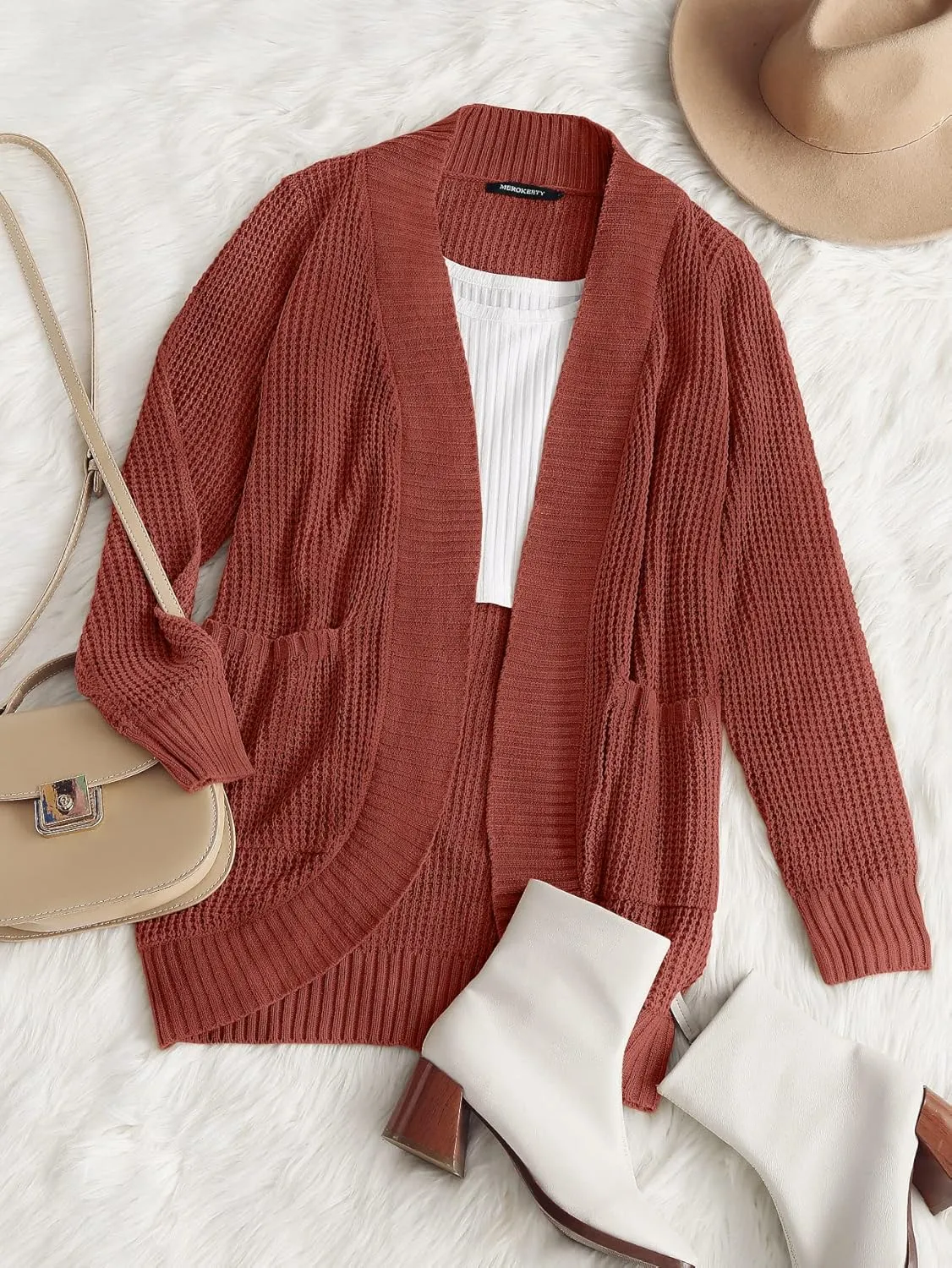 MEROKEETY Womens Long Sleeve Open Front Cardigans Chunky Knit Draped Sweaters Outwear