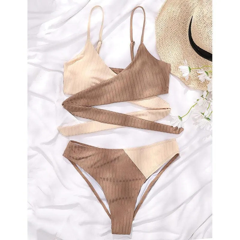 Mid Waist Wrap Brazilian Ribbed Bikini