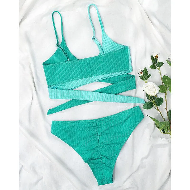 Mid Waist Wrap Brazilian Ribbed Bikini