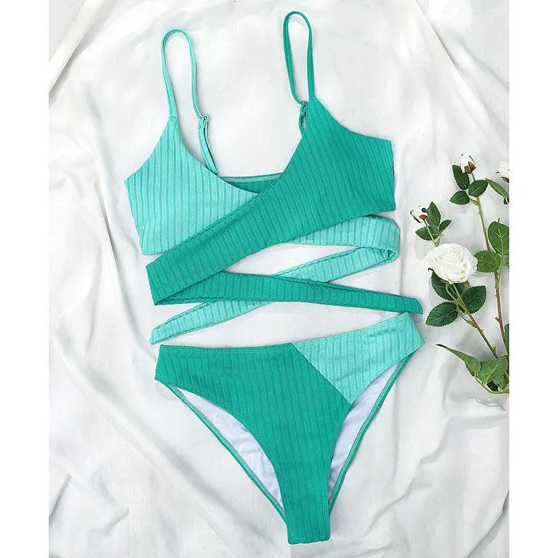Mid Waist Wrap Brazilian Ribbed Bikini