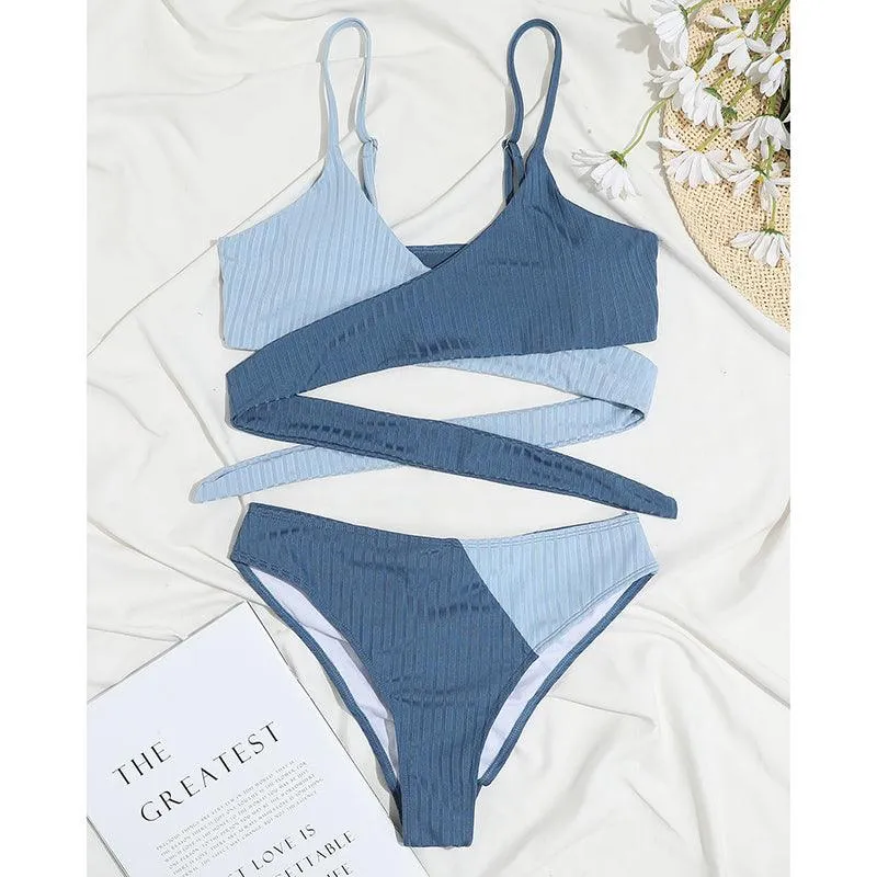 Mid Waist Wrap Brazilian Ribbed Bikini