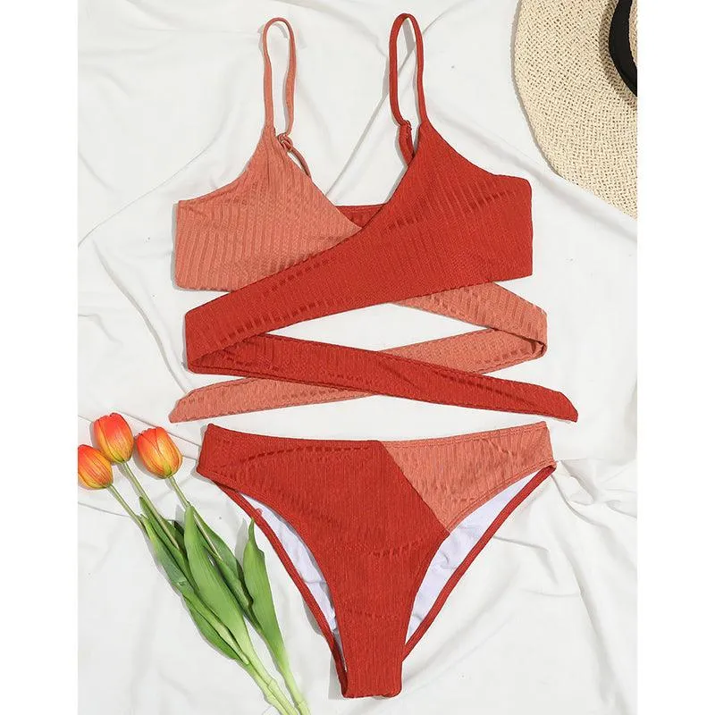 Mid Waist Wrap Brazilian Ribbed Bikini