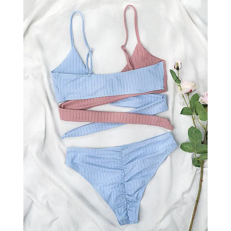 Mid Waist Wrap Brazilian Ribbed Bikini