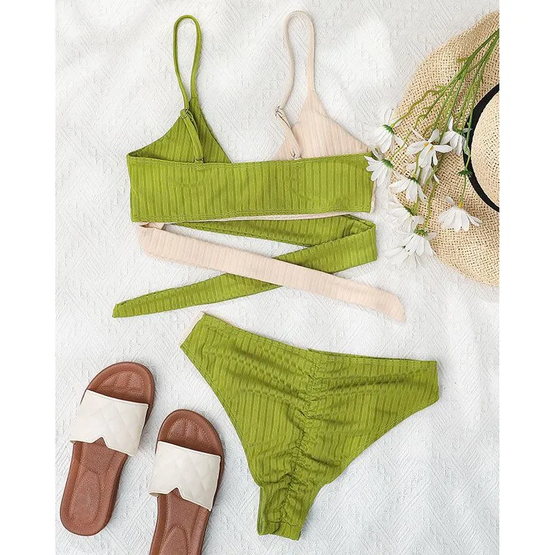 Mid Waist Wrap Brazilian Ribbed Bikini
