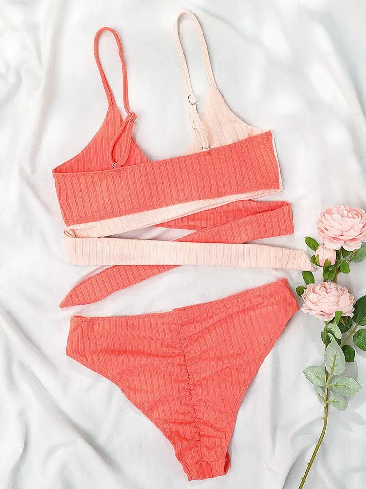 Mid Waist Wrap Brazilian Ribbed Bikini