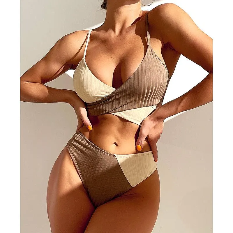 Mid Waist Wrap Brazilian Ribbed Bikini