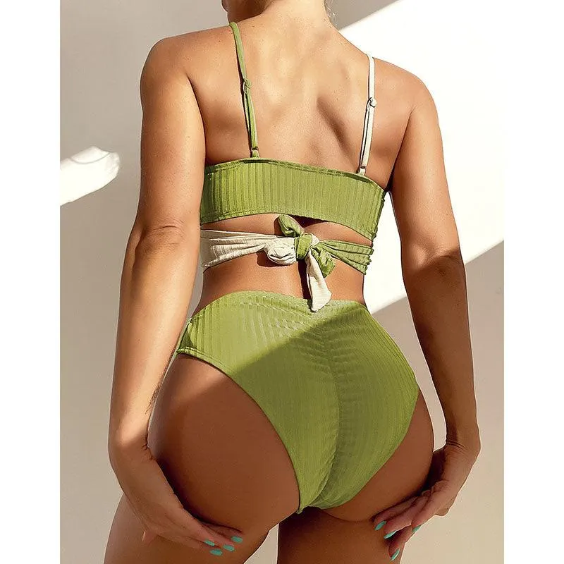 Mid Waist Wrap Brazilian Ribbed Bikini