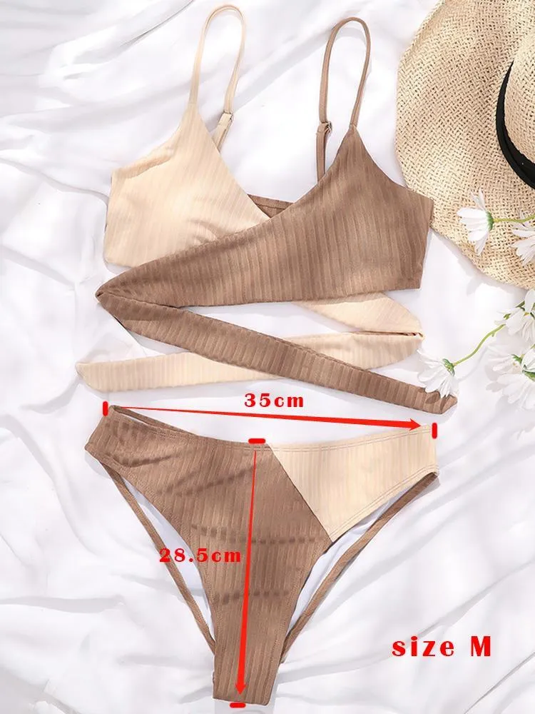 Mid Waist Wrap Brazilian Ribbed Bikini