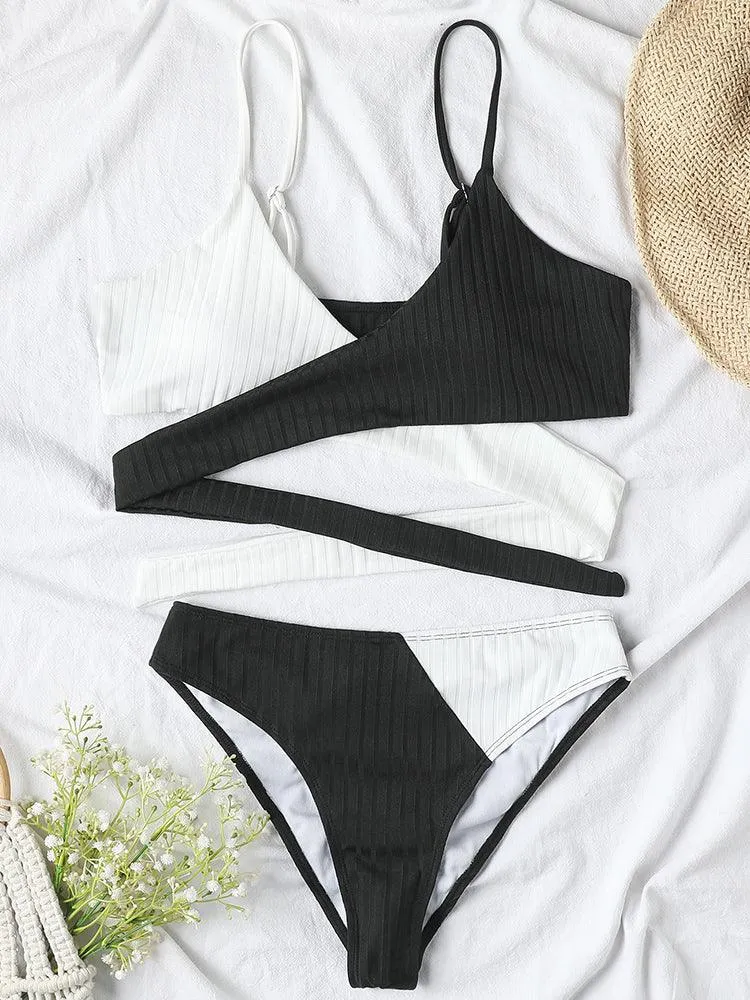 Mid Waist Wrap Brazilian Ribbed Bikini