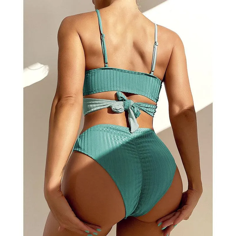 Mid Waist Wrap Brazilian Ribbed Bikini