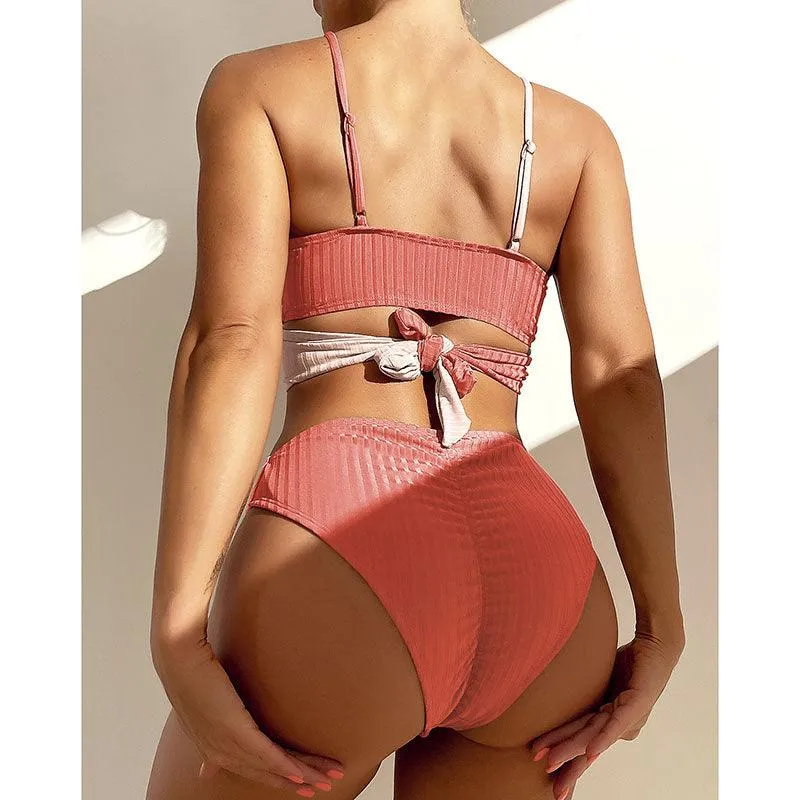 Mid Waist Wrap Brazilian Ribbed Bikini