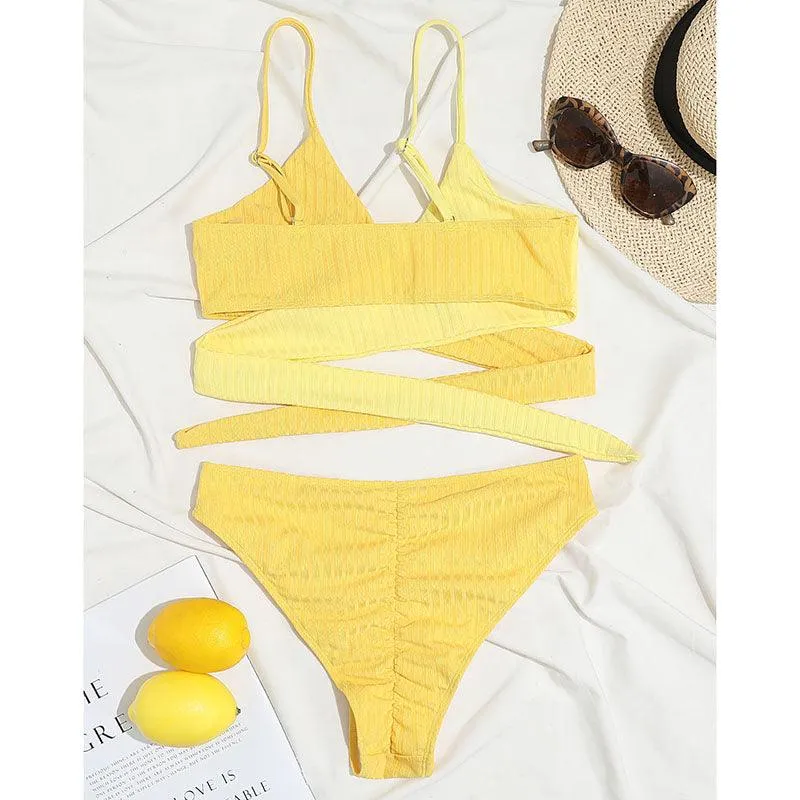 Mid Waist Wrap Brazilian Ribbed Bikini
