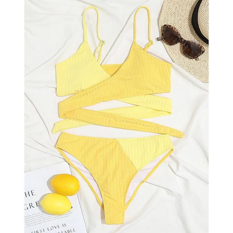 Mid Waist Wrap Brazilian Ribbed Bikini