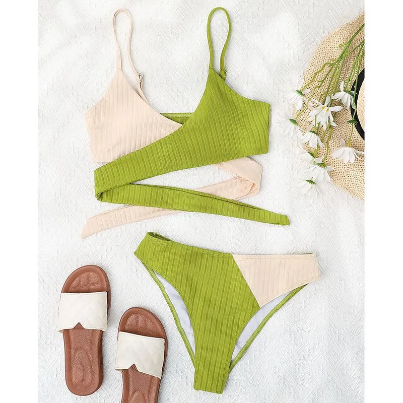 Mid Waist Wrap Brazilian Ribbed Bikini