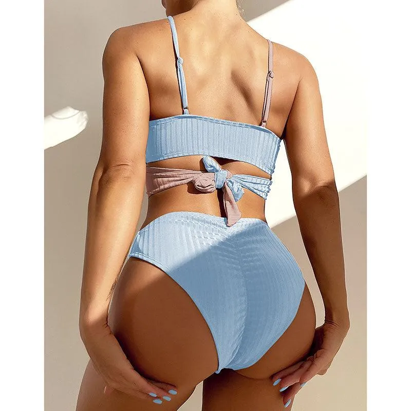 Mid Waist Wrap Brazilian Ribbed Bikini