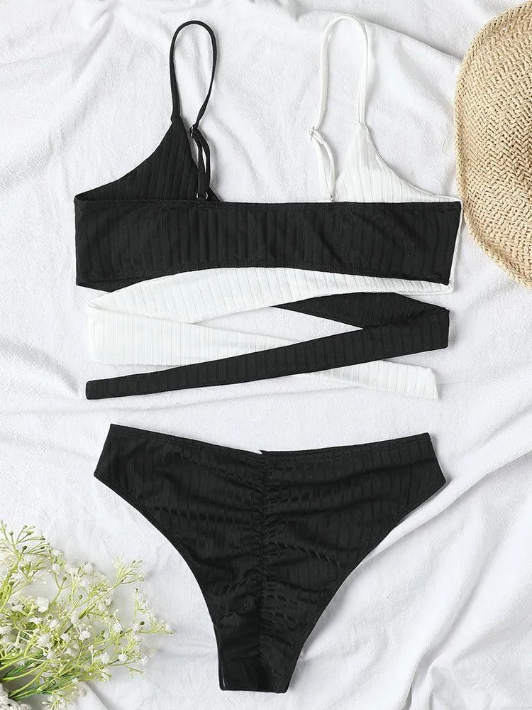 Mid Waist Wrap Brazilian Ribbed Bikini