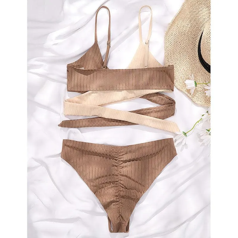 Mid Waist Wrap Brazilian Ribbed Bikini