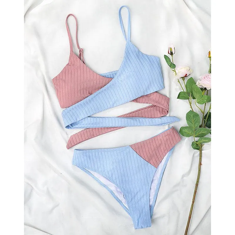Mid Waist Wrap Brazilian Ribbed Bikini