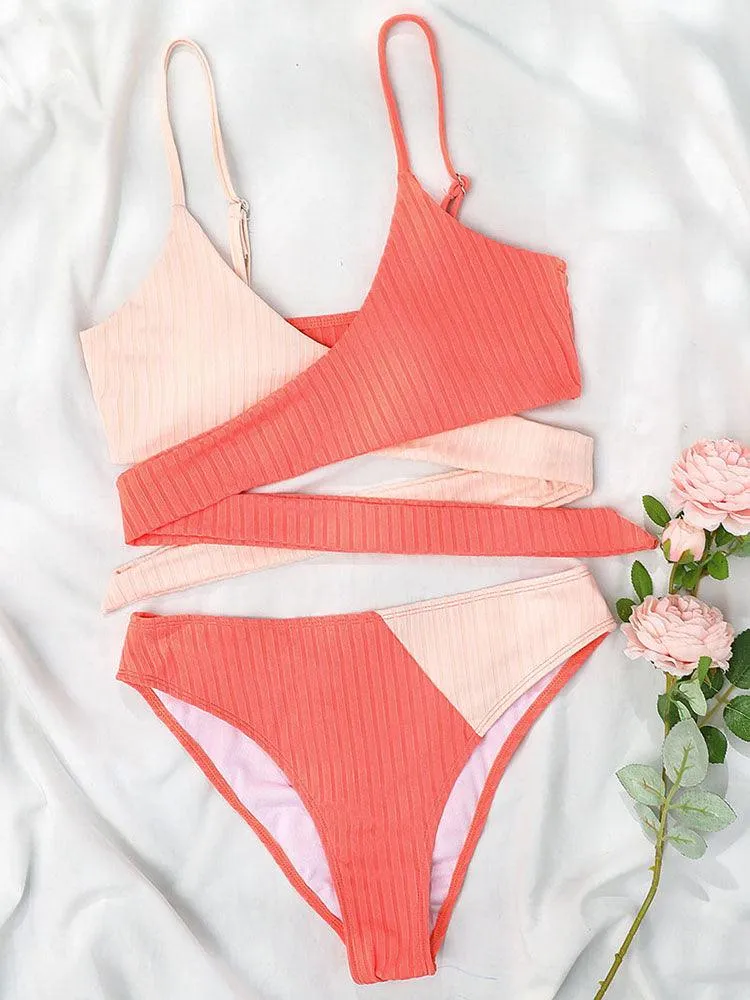 Mid Waist Wrap Brazilian Ribbed Bikini