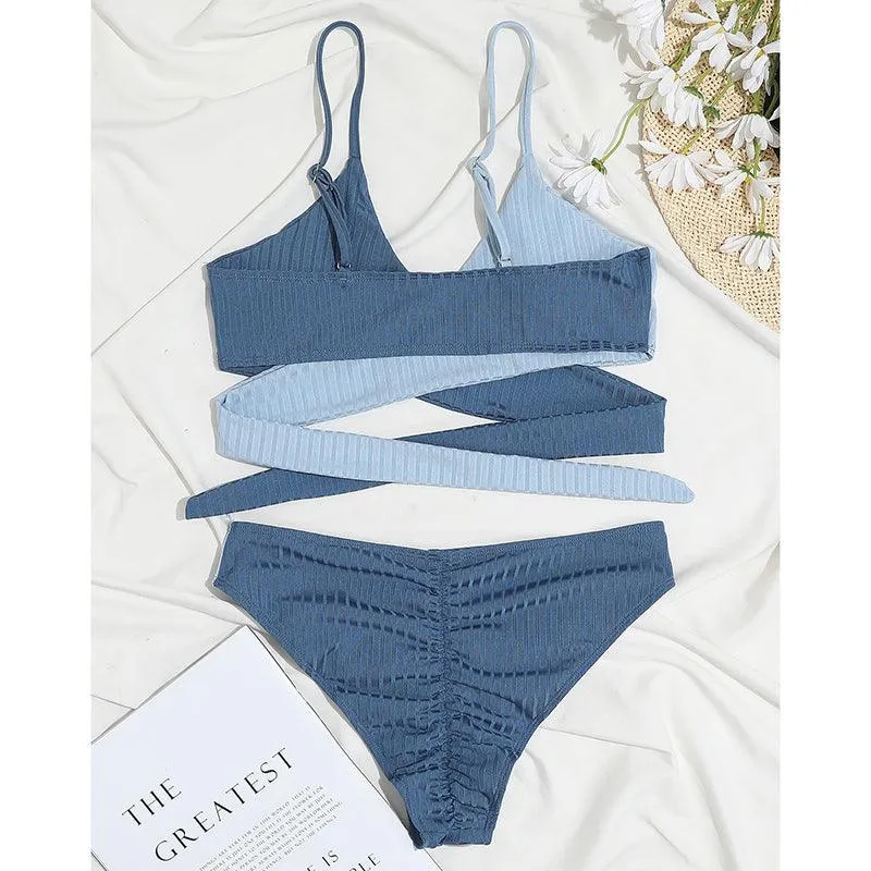Mid Waist Wrap Brazilian Ribbed Bikini