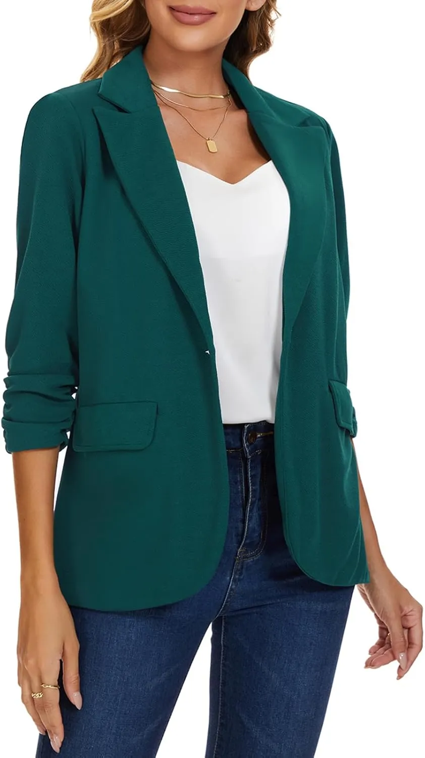 MINTLIMIT Womens Blazer 3/4 Sleeve Lapel Collar Business Work Blazers Button Front Casual Jackets with Pockets