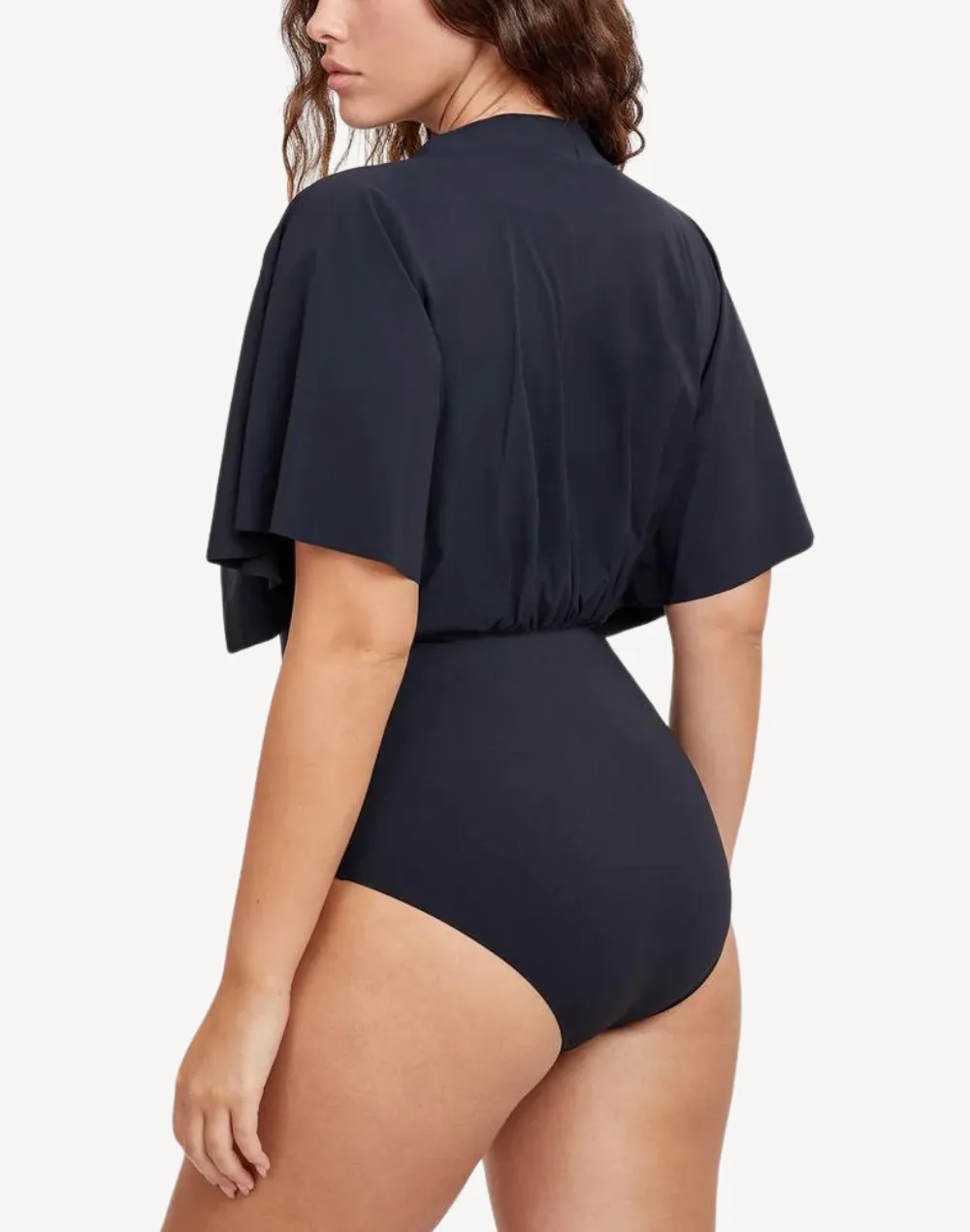 Modest Sleeved Surplice Blouson One Piece Swimsuit