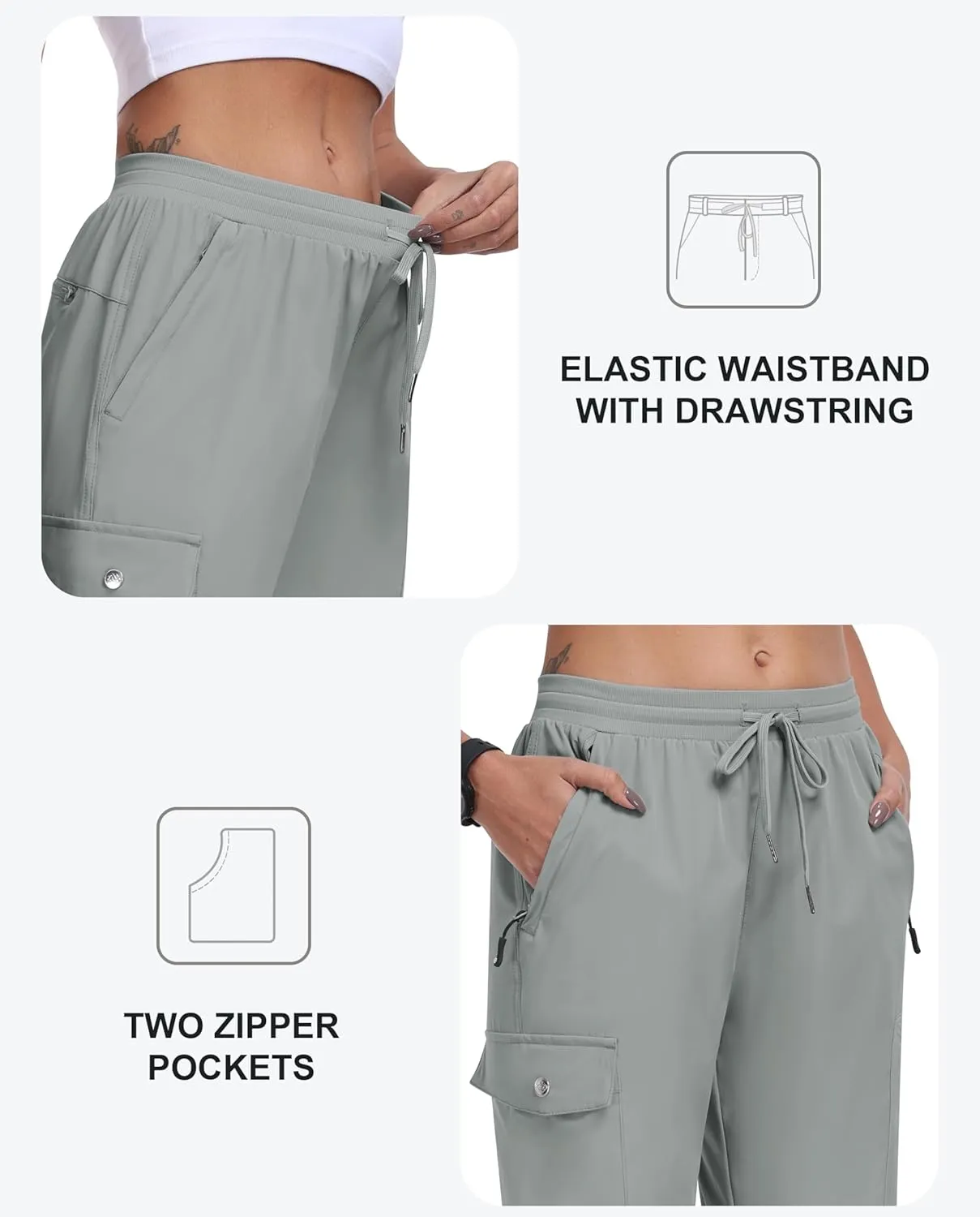 MoFiz Women's Cargo Pants with Pockets Lightweight Quick Dry Outdoor Travel Hiking Pants Running Joggers Sweatpants