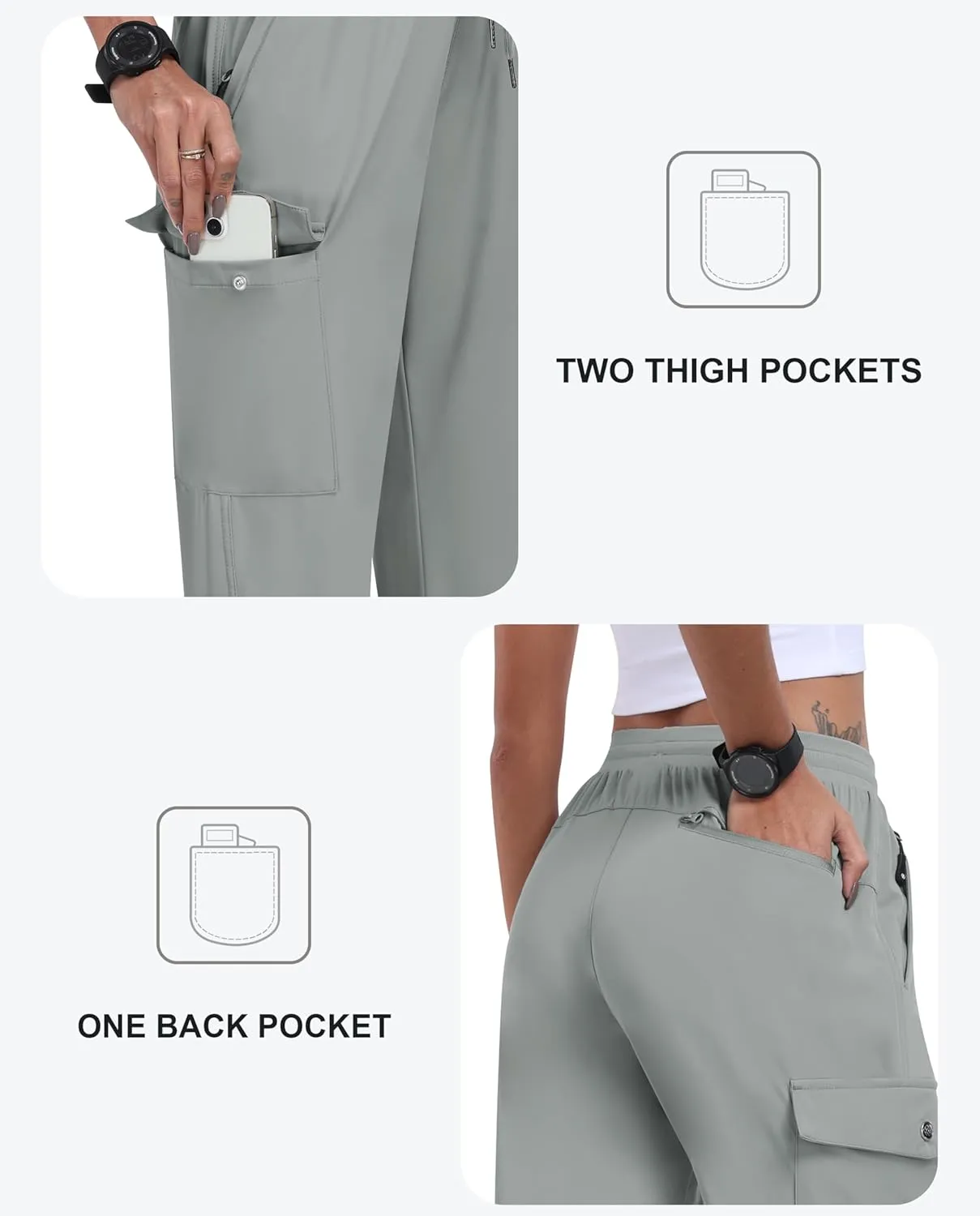 MoFiz Women's Cargo Pants with Pockets Lightweight Quick Dry Outdoor Travel Hiking Pants Running Joggers Sweatpants