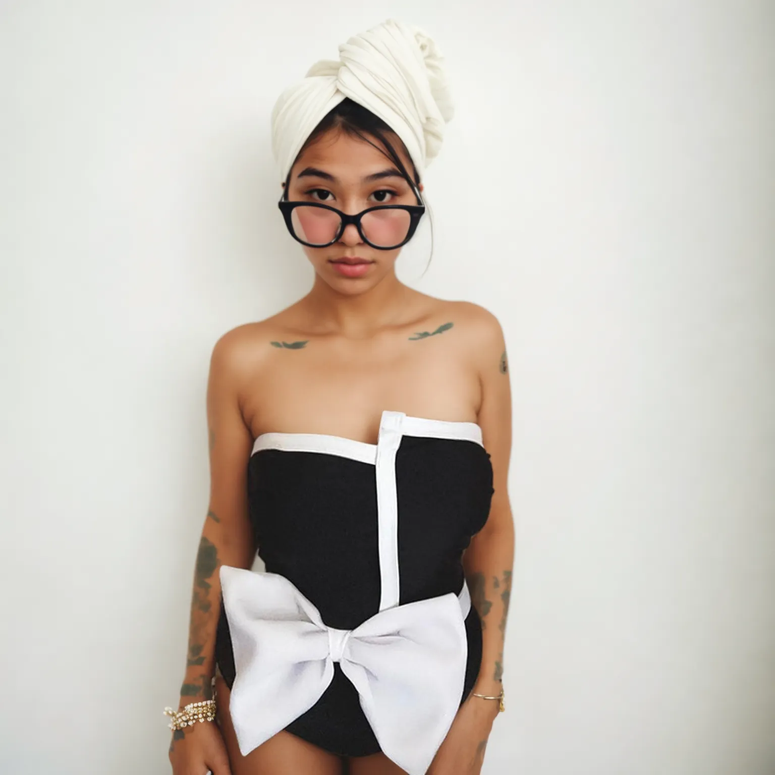 Monochrome Glam Bow One-Piece Swimsuit